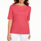 Karen Scott Women's Boat Neck Elbow Sleeve Top Pink Size XXL