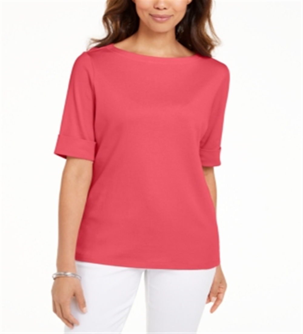 Karen Scott Women's Boat Neck Elbow Sleeve Top Pink Size XXL