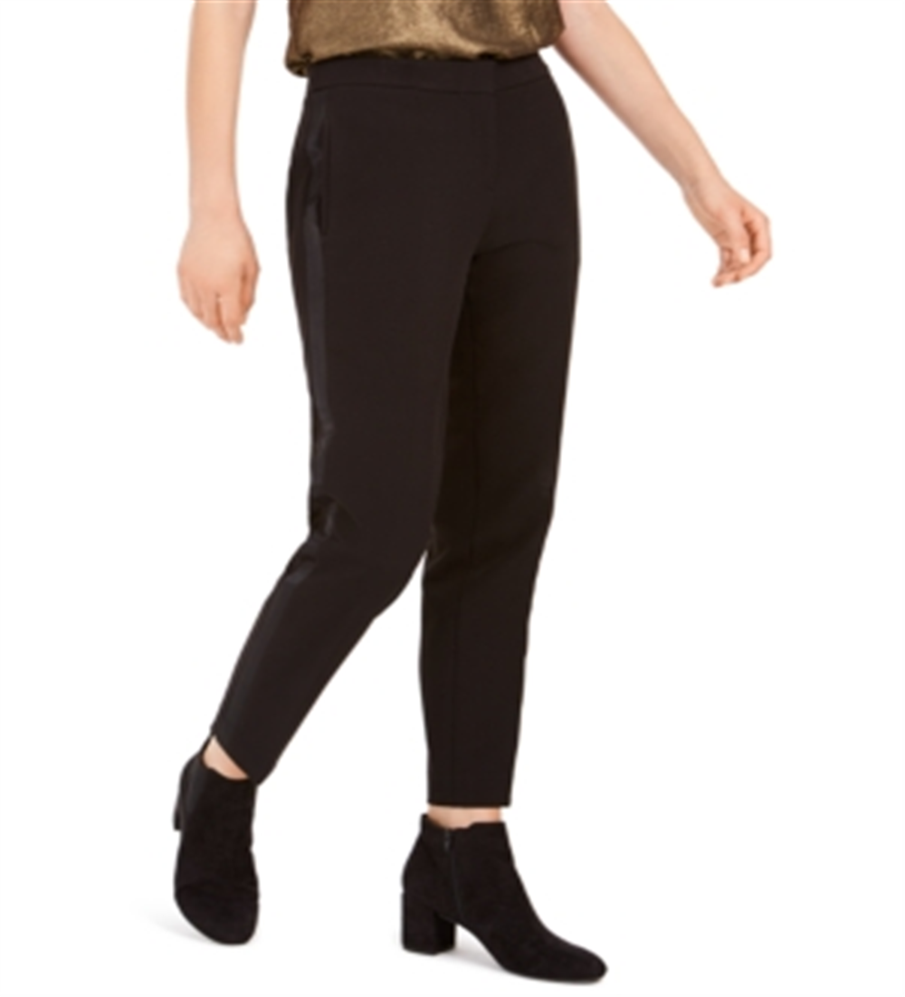 Bar III Women'sTuxedo Satin StripeStraight-Leg Pants Black Size 0