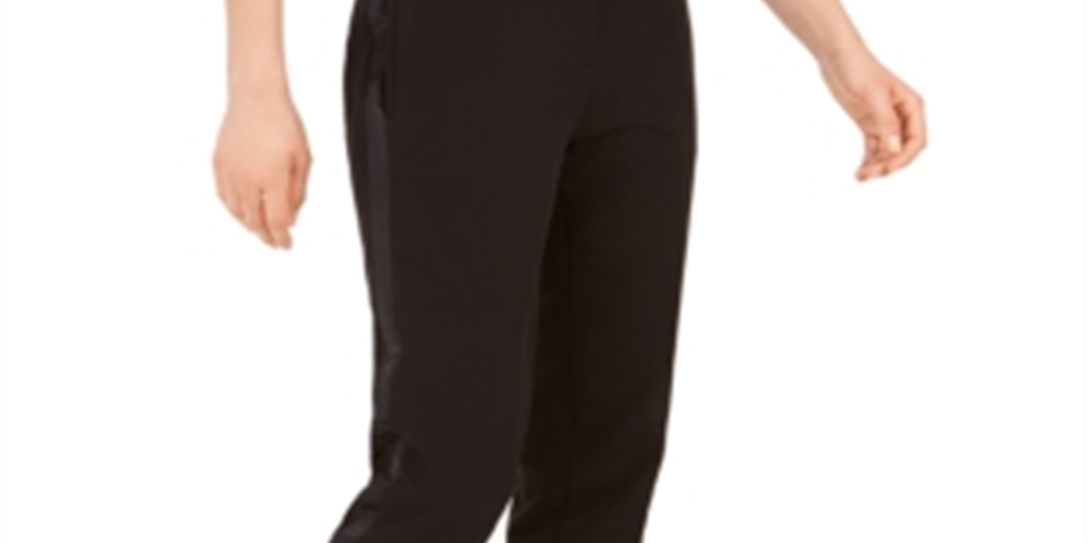 Bar III Women'sTuxedo Satin StripeStraight-Leg Pants Black Size 0