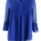 Charter Club Women's Double Ruffle Textured Pintuck Top Blue Size Petite Large