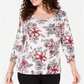 Karen Scott Women's Printed Scoop Neck Top Pink Floral Size Petite XL