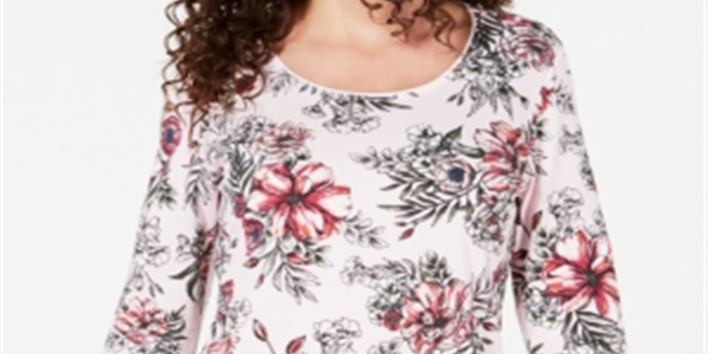 Karen Scott Women's Printed Scoop Neck Top Pink Floral Size Petite XL