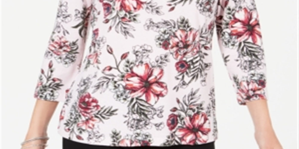 Karen Scott Women's Printed Scoop Neck Top Pink Floral Size Petite XL