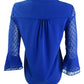 Charter Club Women's Double Ruffle Textured Pintuck Top Blue Size Petite Small