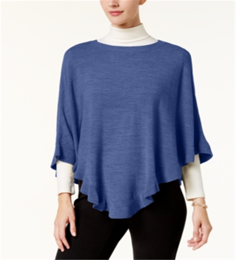 Karen Scott Women's Asymmetric Ruffled Poncho Blue Denim Size S/M
