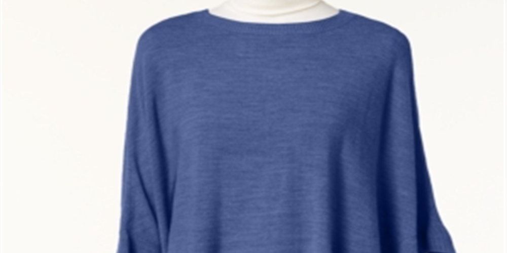 Karen Scott Women's Asymmetric Ruffled Poncho Blue Denim Size S/M