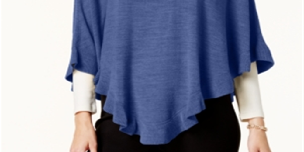 Karen Scott Women's Asymmetric Ruffled Poncho Blue Denim Size S/M