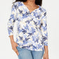 Karen Scott Women's Printed Henley Shirt Blue Size Petite