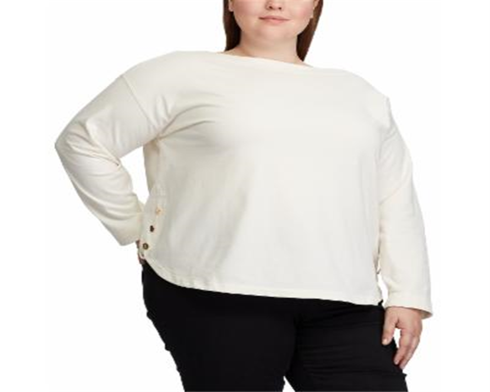 Ralph Lauren Women's Plus Button Trim Boatneck Shirt White Size 3XL