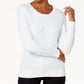 Karen Scott Women's Stretch Cable Knit Long Sleeve Crew Neck Sweater White Size Petite Small