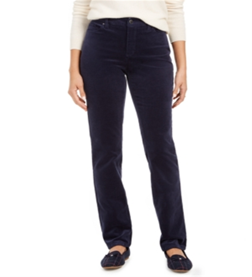 Charter Club Women's Lexington Straight Leg Corduroy Pants Blue Size 4 Petite