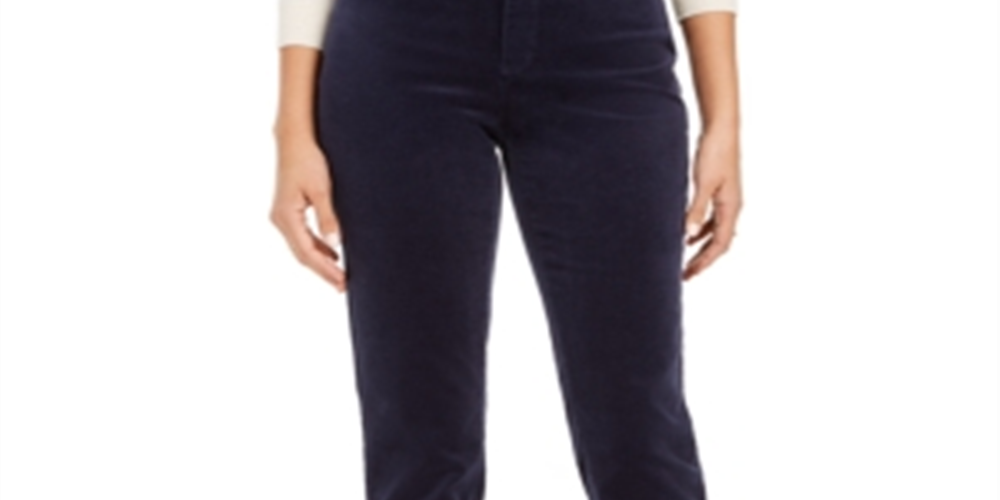 Charter Club Women's Lexington Straight Leg Corduroy Pants Blue Size 4 Petite