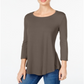 JM Collection Women's Scoop Neck 3/4 Sleeve T-Shirt Brown Clay  Size Petite L