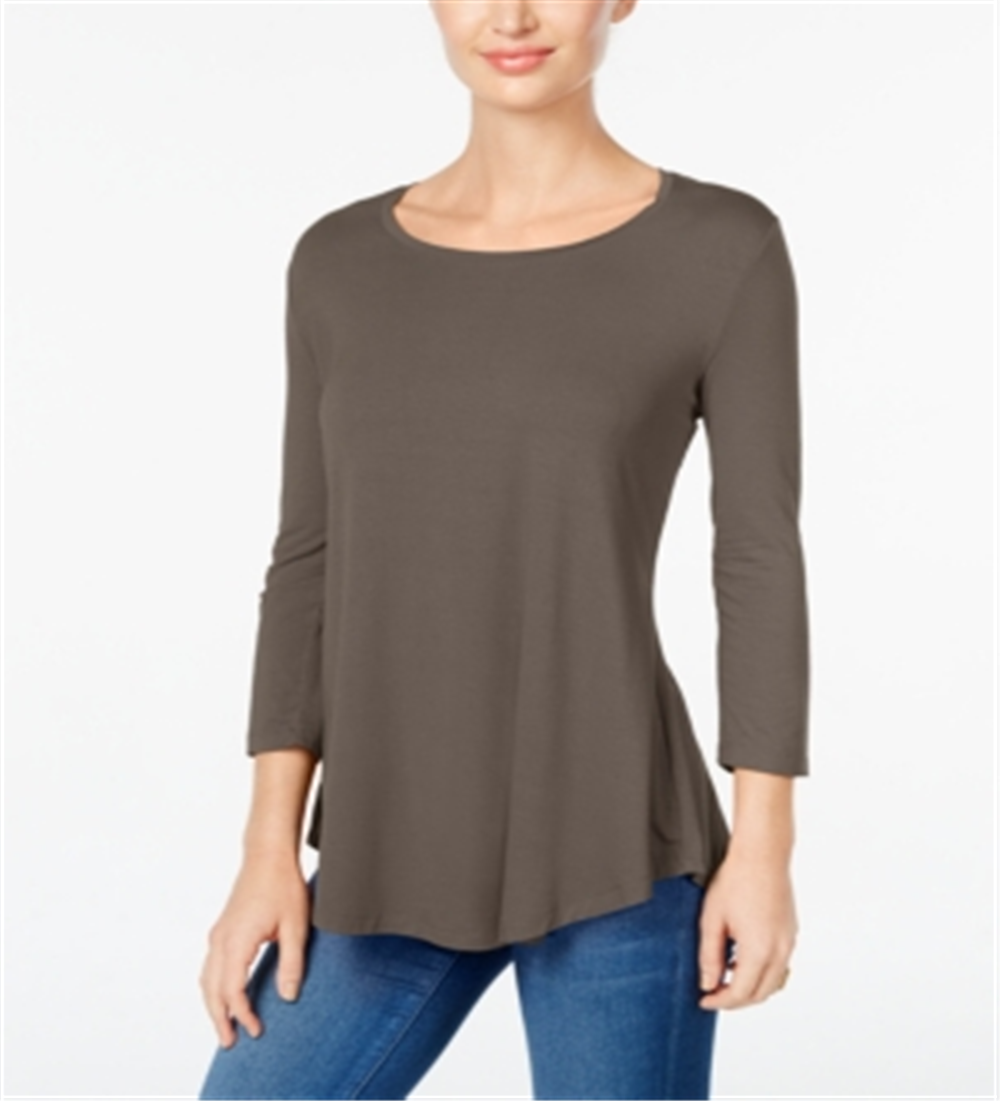 JM Collection Women's Scoop Neck 3/4 Sleeve T-Shirt Brown Clay  Size Petite L