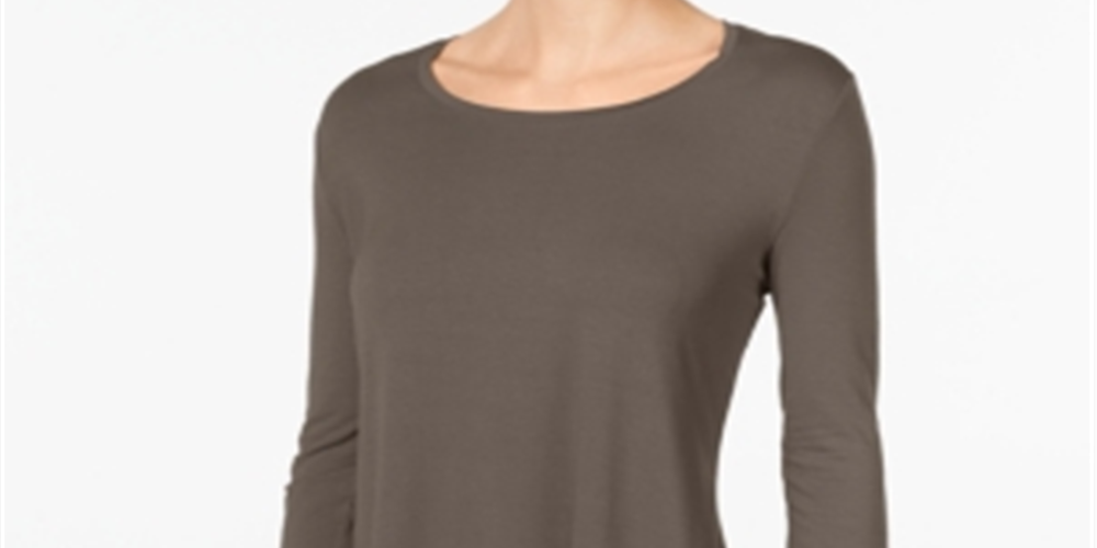 JM Collection Women's Scoop Neck 3/4 Sleeve T-Shirt Brown Clay  Size Petite L