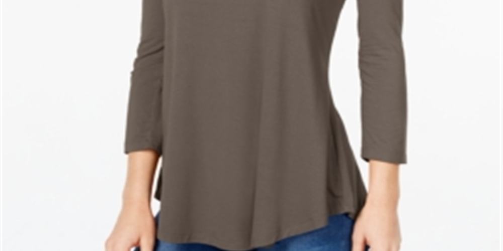 JM Collection Women's Scoop Neck 3/4 Sleeve T-Shirt Brown Clay  Size Petite L