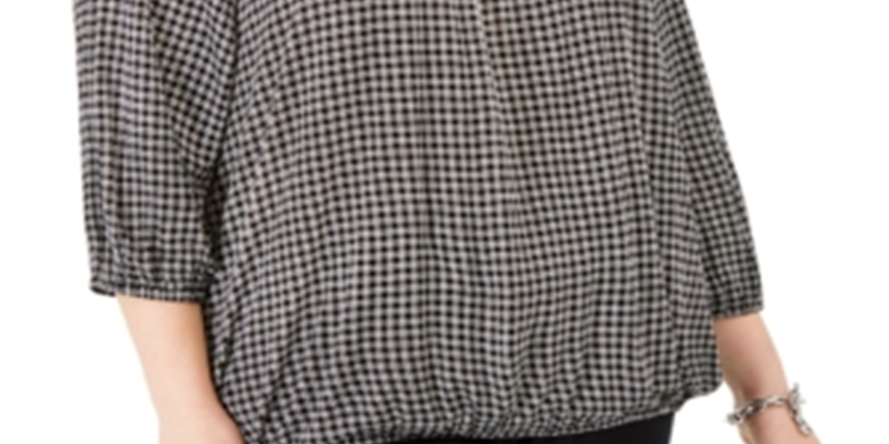 Michael Kors Women's Plus Micro Check Peasant Top Black Size 3X