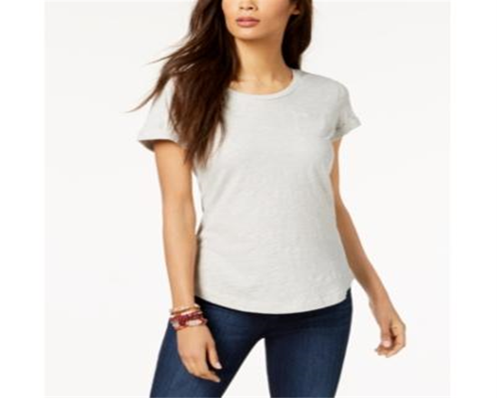 Style & Co Women's Cuffed Sleeve Cotton T-Shirt Gray Size Medium