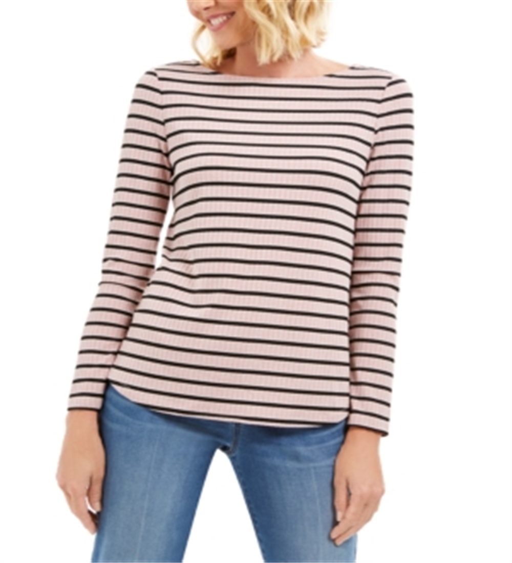 Charter Club Women's Ribbed Striped Top Pink Size Petite L
