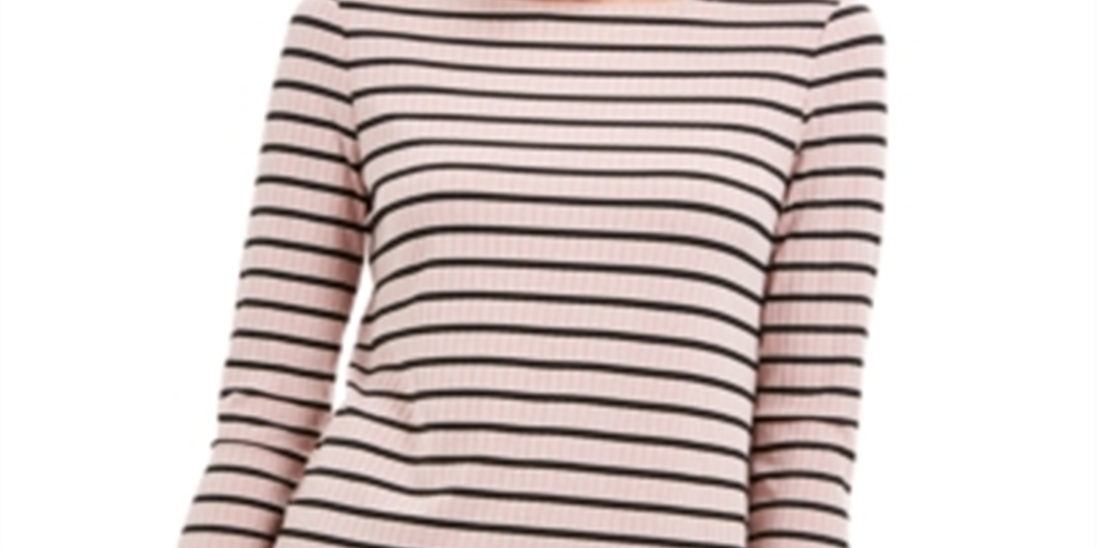 Charter Club Women's Ribbed Striped Top Pink Size Petite L