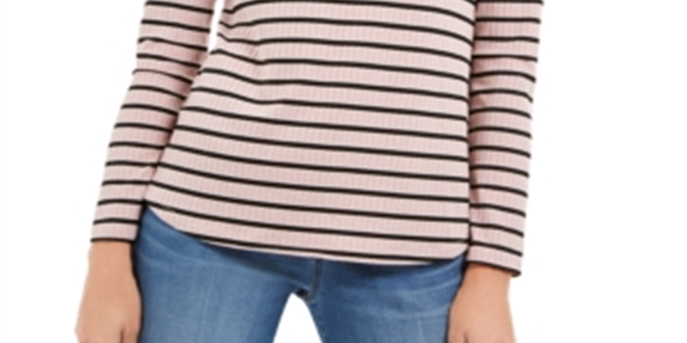 Charter Club Women's Ribbed Striped Top Pink Size Petite L