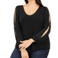 INC International Concepts Women's Plus Beaded Slit Sleeve Top Black Size 0X
