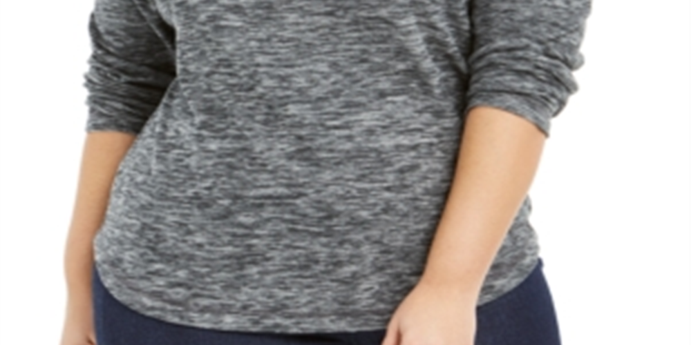 Karen Scott Women's Plus Marled Microfleece Top Gray Size 4X