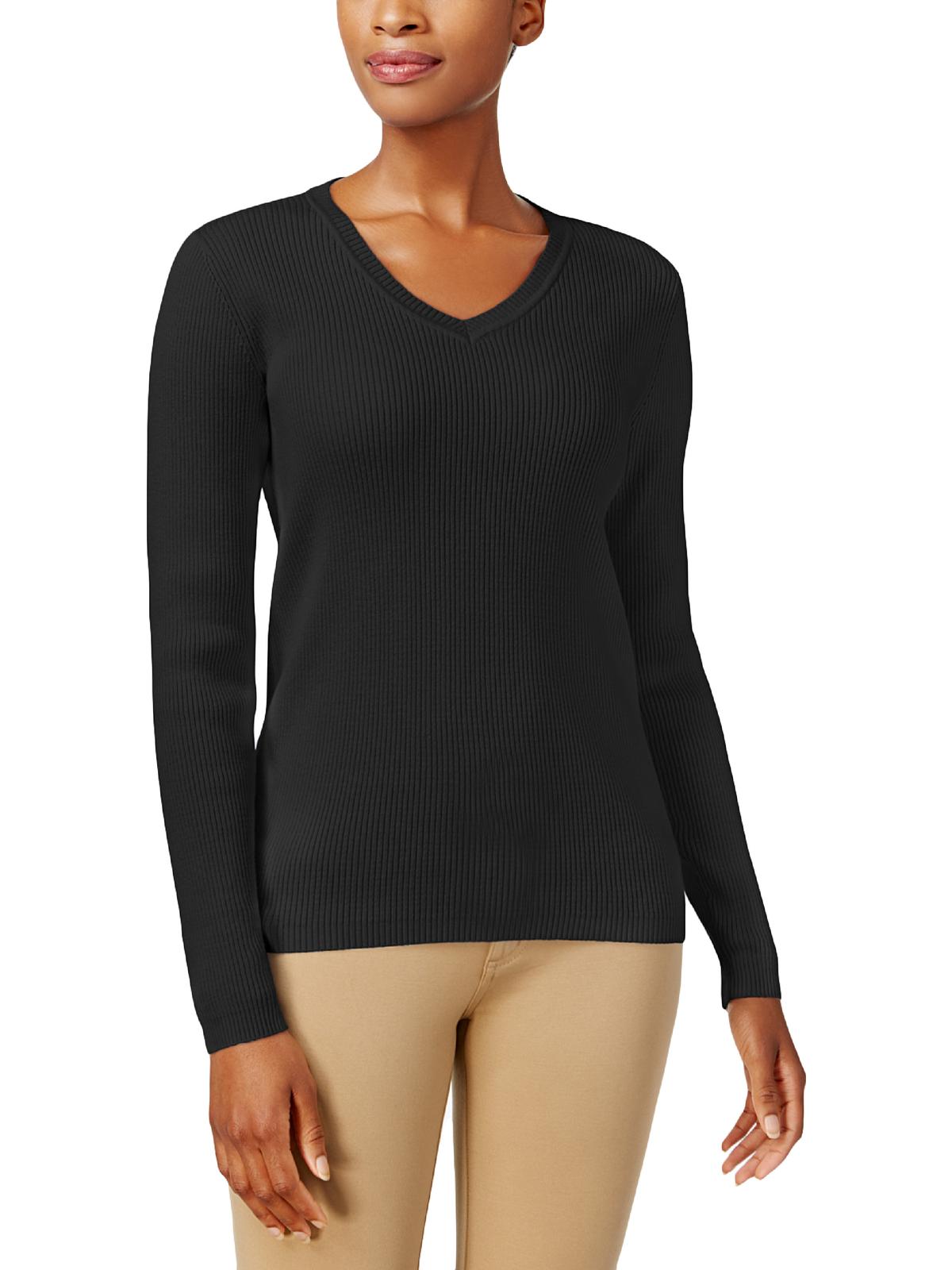 Karen Scott Women's Knit V Neck Pullover Sweater Black Size Petite Small