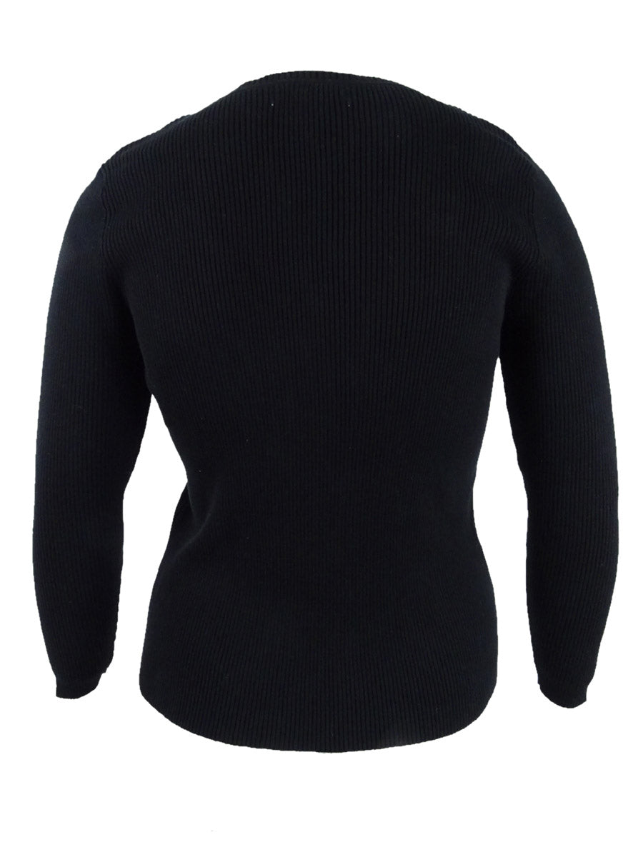 Karen Scott Women's Knit V Neck Pullover Sweater Black Size Petite Small