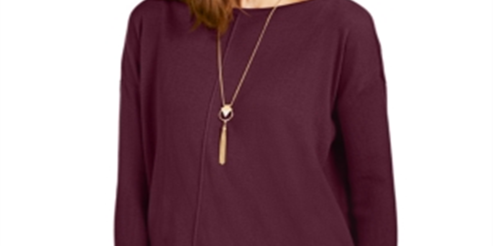 Style & Co Women's Seam Front Tunic Sweater Winestone Size Petite L