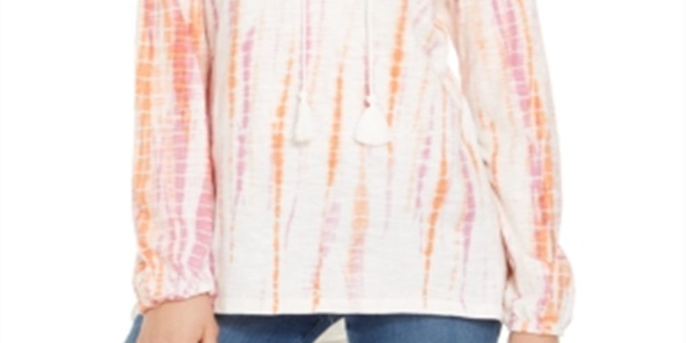 Style & Co Women's Tie Dye Peasant Top Pink Size Medium