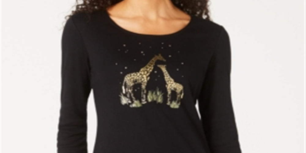 Karen Scott Women's Giraffe Foil Top Black Size Petite XL