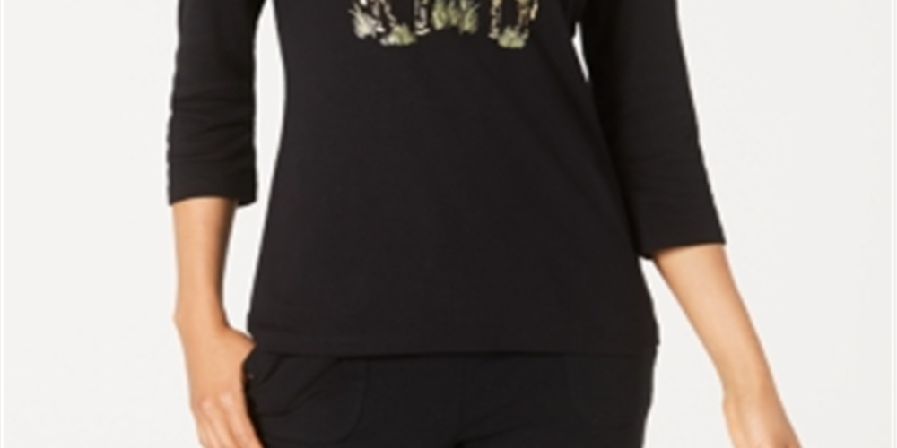 Karen Scott Women's Giraffe Foil Top Black Size Petite XL