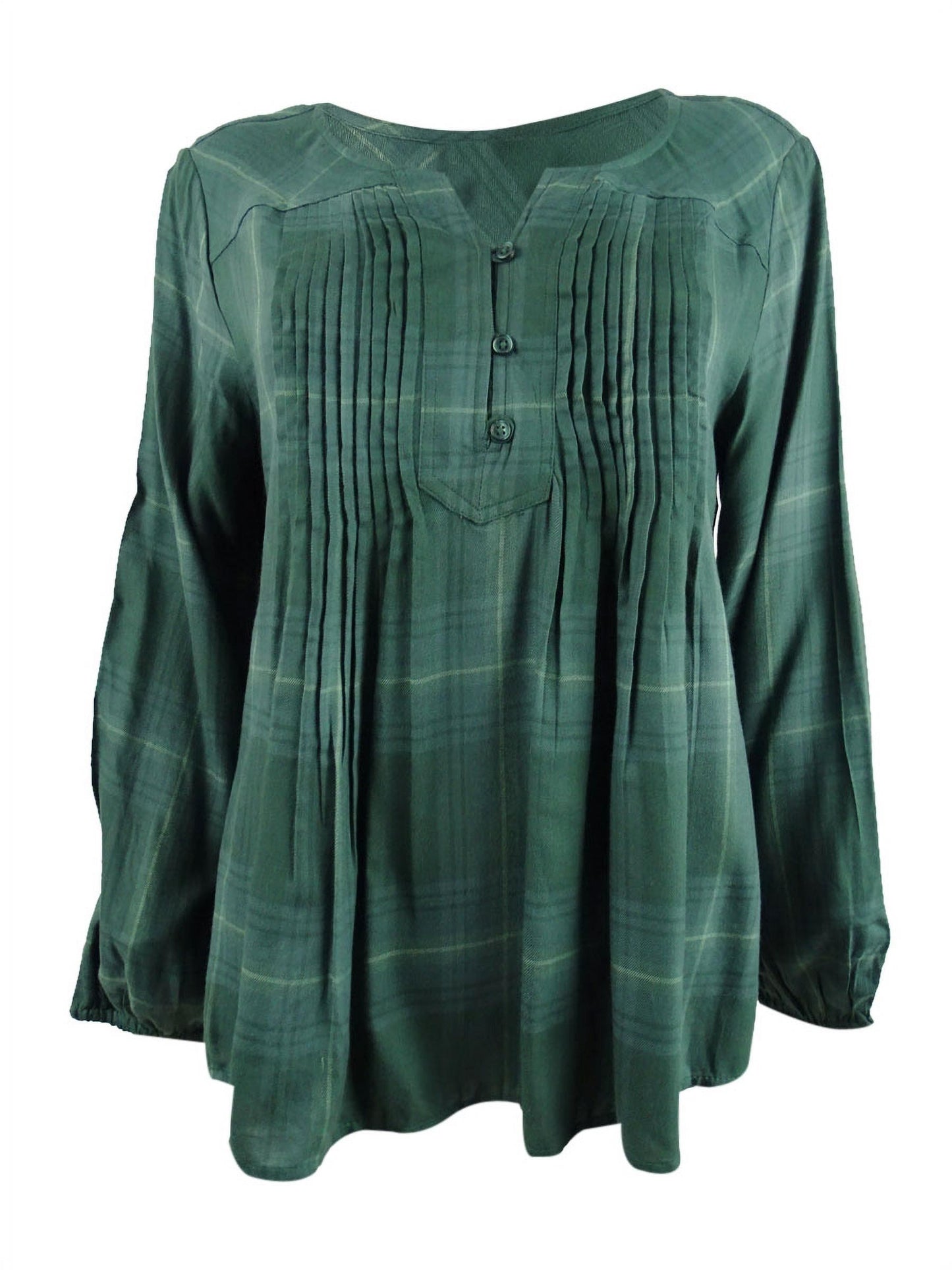 Style & Co Women's Plaid Pleated Top Green Size -Petite S
