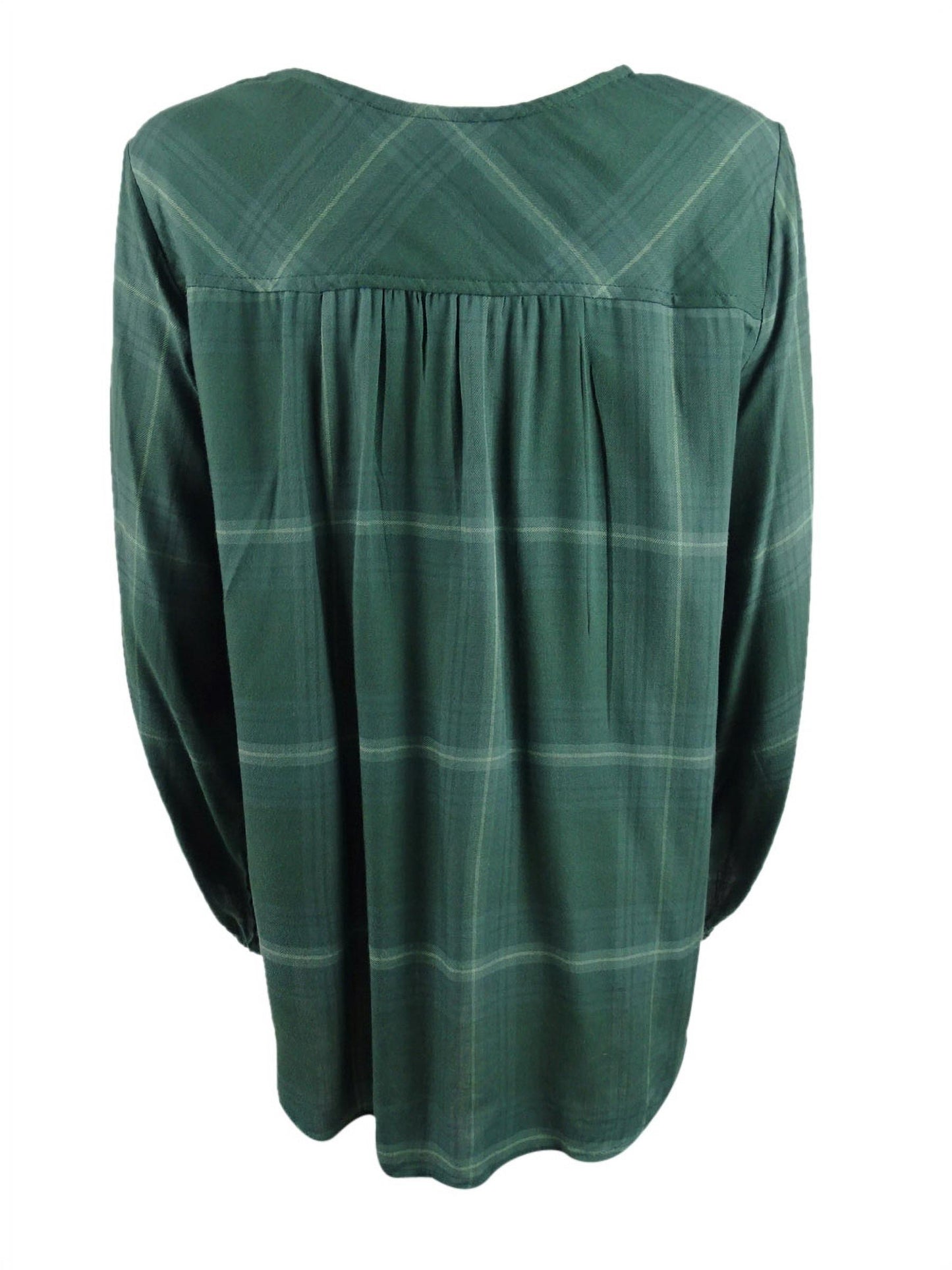 Style & Co Women's Plaid Pleated Top Green Size -Petite S