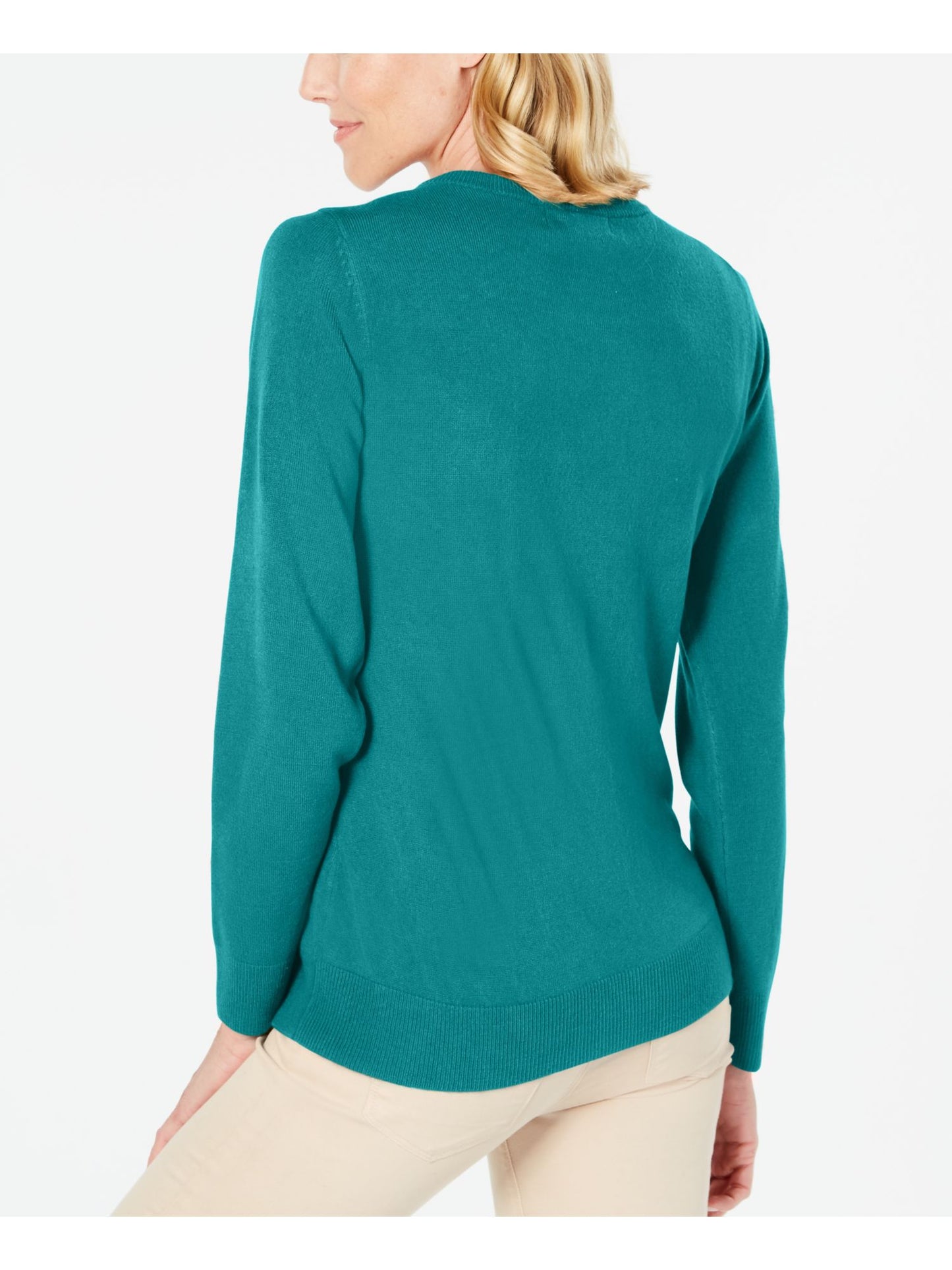 Karen Scott Women's Solid Long Sleeve Crew Neck Top Ocean Green Size Medium