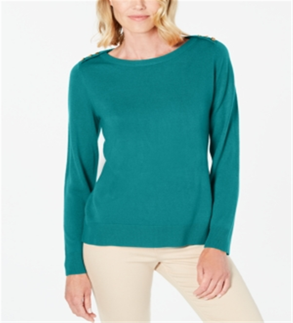 Karen Scott Women's Solid Long Sleeve Crew Neck Top Ocean Green Size Medium