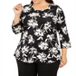 JM Collection Women's Plus Scoop Neck Printed Top Black Size Petite XL