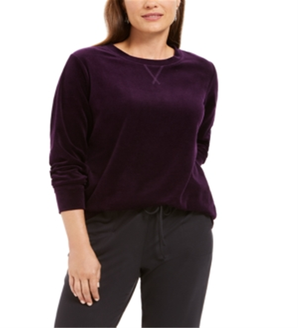 Karen Scott Women's Velour Sweatshirt Purple Size Petite Small