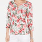 Karen Scott Women's Floral Print 3/4 Sleeve Top Orange Size Small
