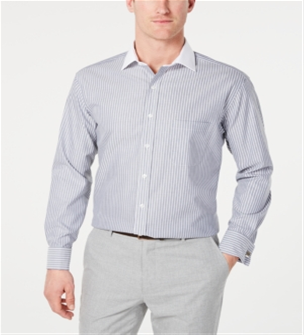 Tasso Elba Men's Classic Regular Fit Non Iron Supima Cotton Twill Bar Stripe French Cuff Dress Shirt Burgundy- Size XL 17