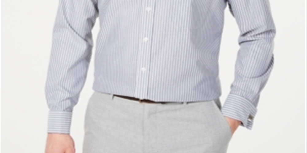 Tasso Elba Men's Classic Regular Fit Non Iron Supima Cotton Twill Bar Stripe French Cuff Dress Shirt Burgundy- Size XL 17