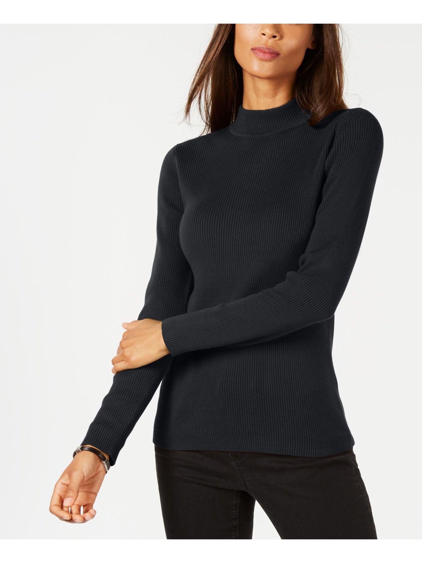 Karen Scott Women's Ribbed Long Sleeve Turtle Neck Sweater Black Size Petite X-Large