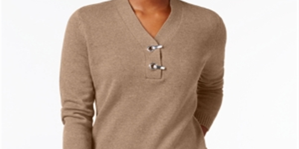 Karen Scott Women's Cotton Toggle Henley Sweater Chesnut Size Petite S