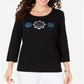 Karen Scott Women's Rhinestone Embellished Cotton Top Black Size Petite L