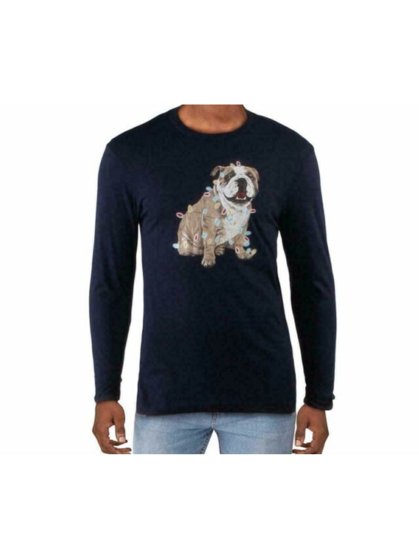 Club Room Men's Christmas Bulldog Graphic Holiday T-Shirt Blue Size X-Large