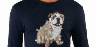 Club Room Men's Christmas Bulldog Graphic Holiday T-Shirt Blue Size X-Large