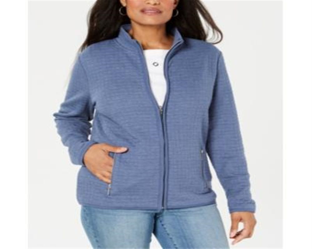 Karen Scott Women's Zip Front Sweater Blue Multi  Size Petite S