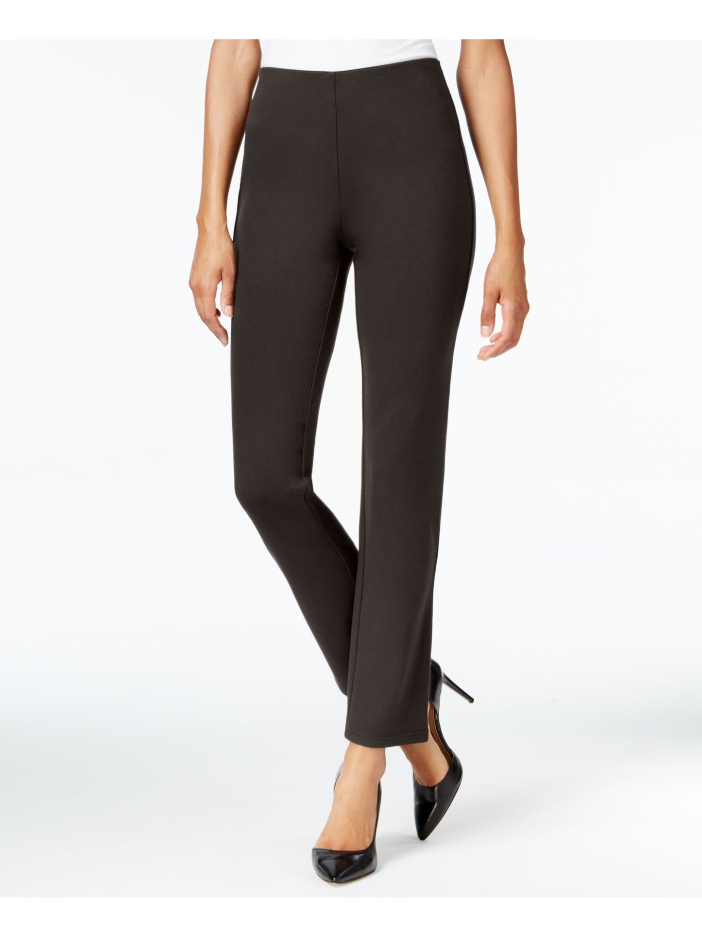 JM Collection Women's Ponte Pull on Straight Leg Pants in & Short Gray Size Petite MS